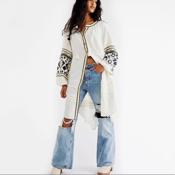 Free People Dress In The Clear Tunic Cotton Embroidered Tassel Boho Chic Medium - Picture 13 of 14